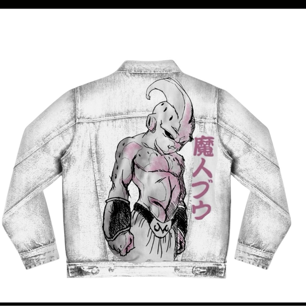 Majin Buu Graphic White and Pink Denim Jacket
